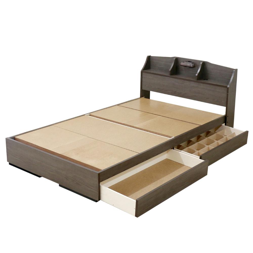 友澤木工 棚 照明 コンセント 引出し付ベッド アッシュブラウン