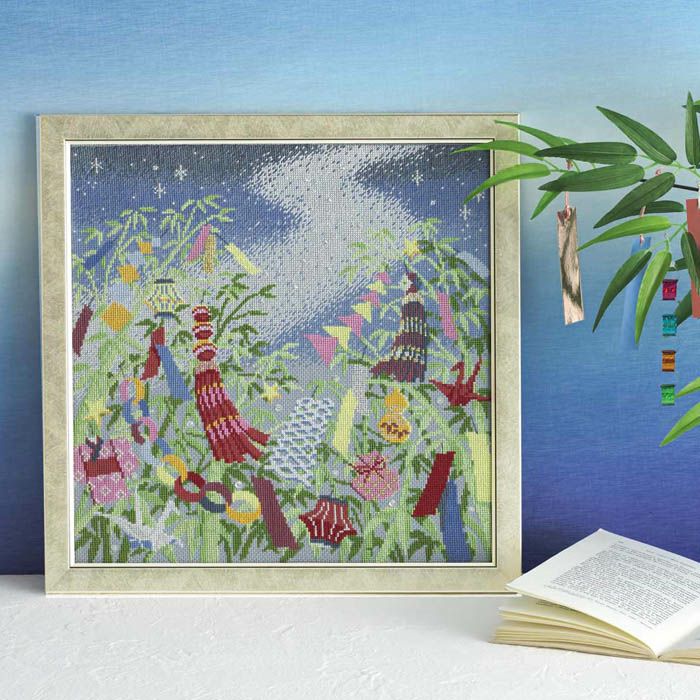 クロスステッチフレーム＜青もみじと金魚＞ | リバティ 生地、編み物