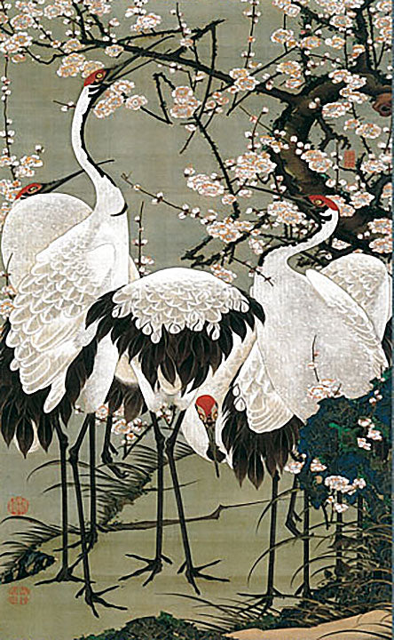 梅花群鶴図 伊藤若冲 名画複製画掛け軸 – 寿鳳人形の東芸