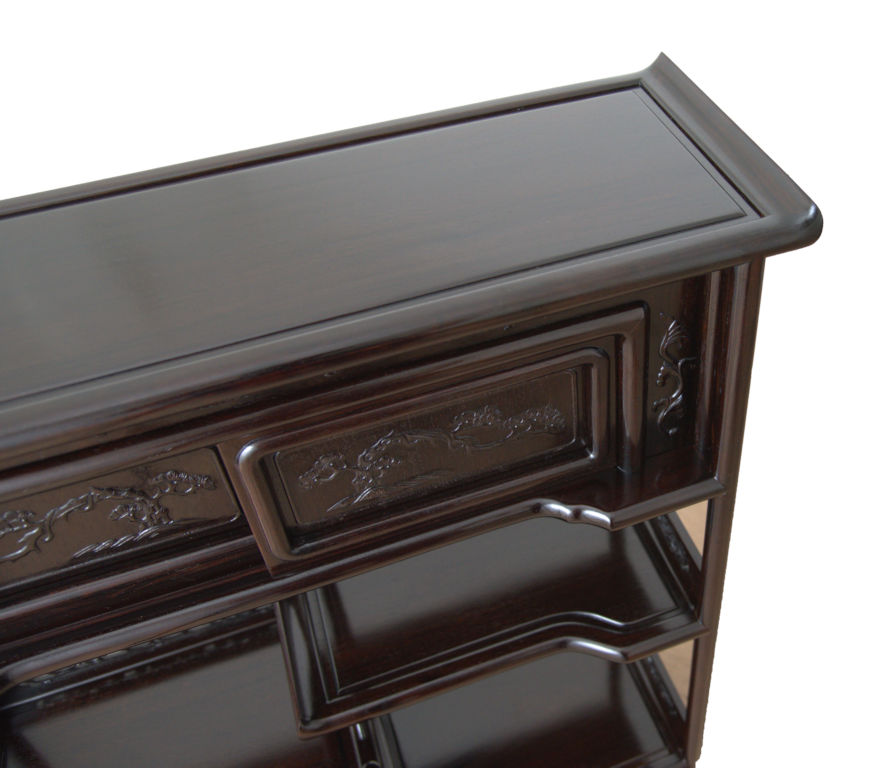 飾り棚: 花梨 筆返し大引き2枚戸2.5尺棚 no.8601 / 唐木家具OSAKA