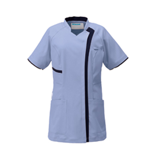 KZN702レディススクラブジャケット半袖(シャンビーブルー×ネイビー/S