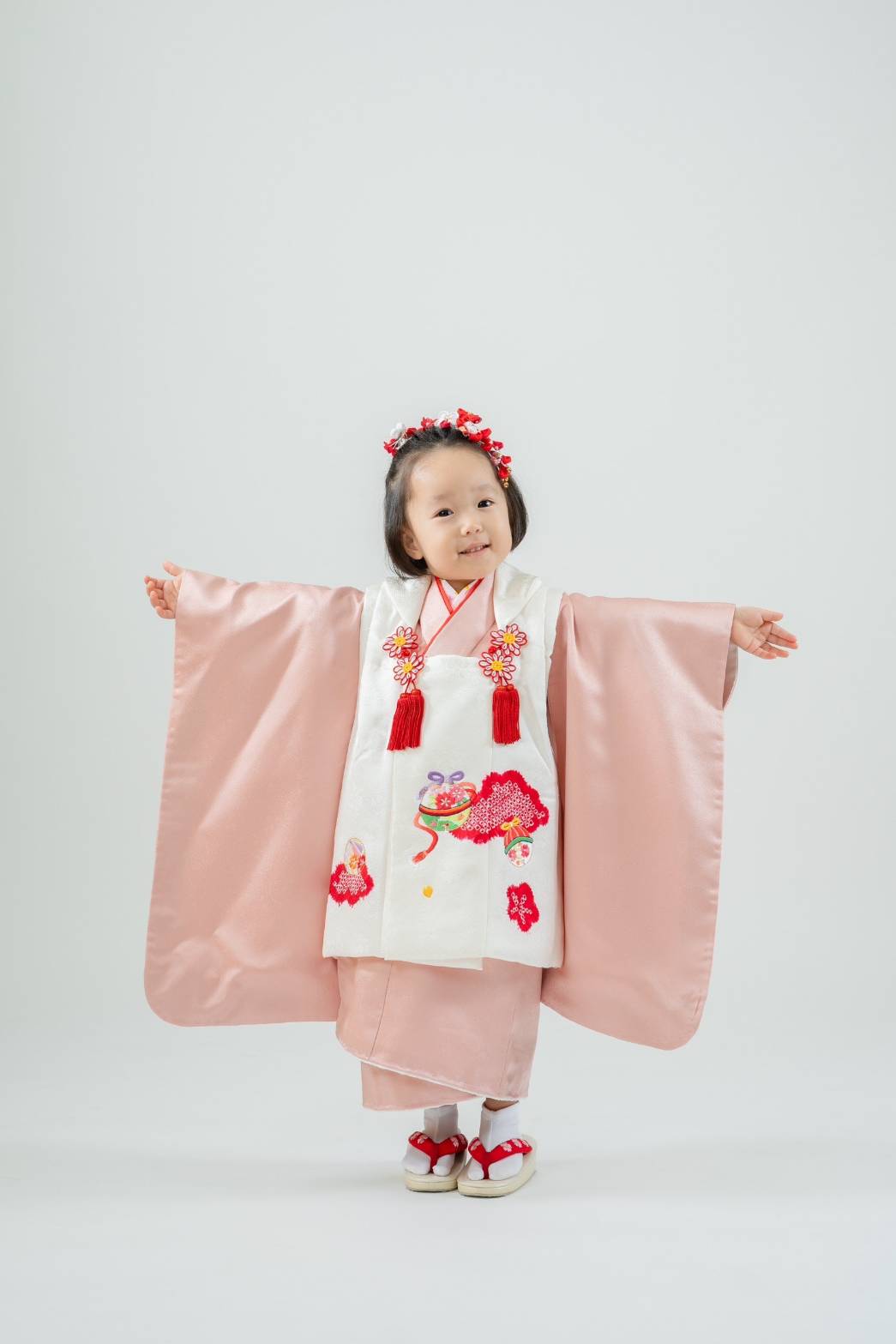 七五三の正絹着物レンタル】 三才の女の子用被布セット 着物：くすんだ