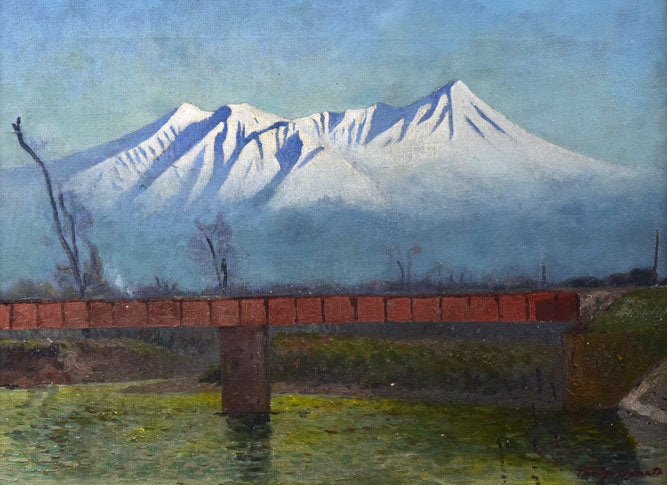 村田丹下「大雪山」油絵・P8号 絵画買取・販売の小竹美術