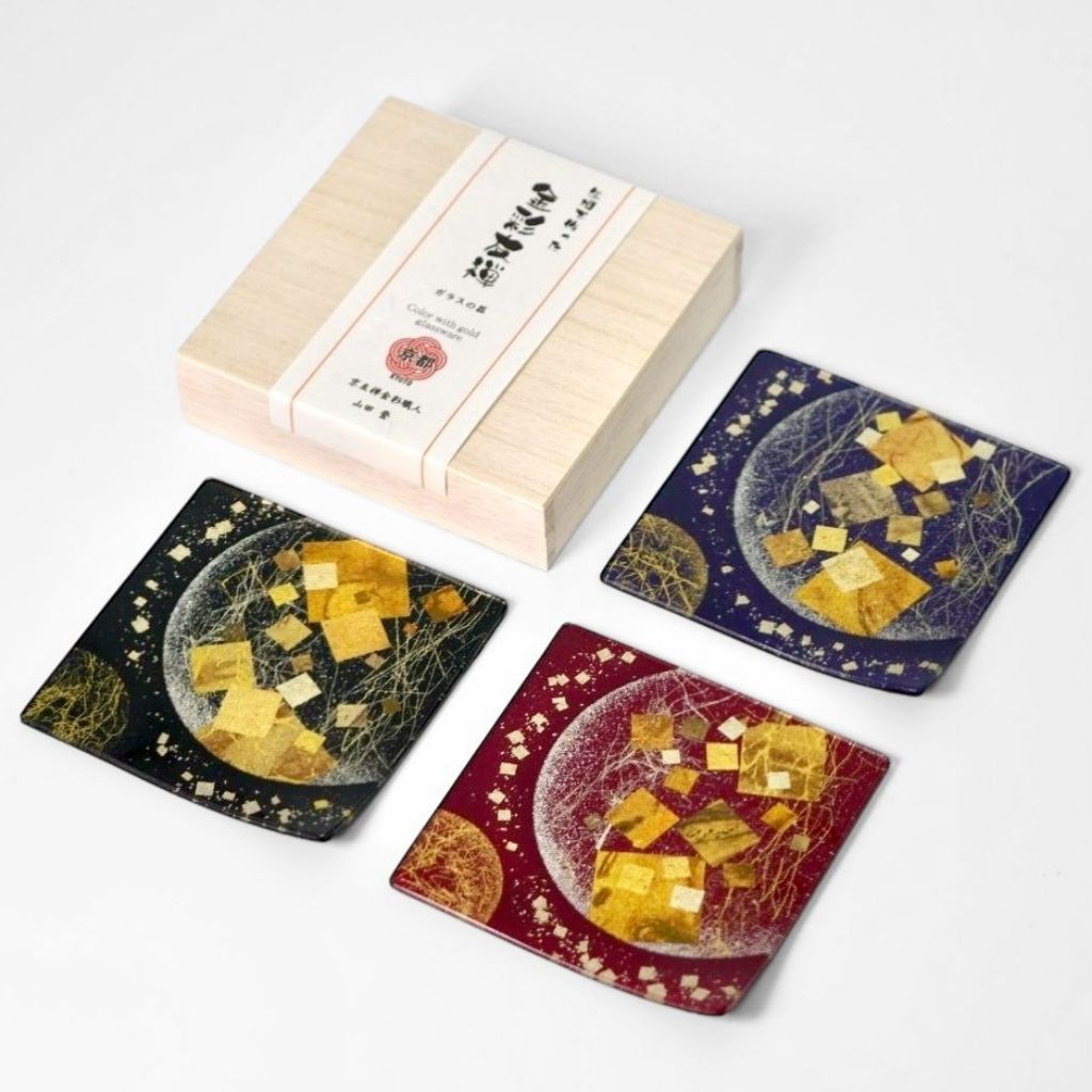 金彩友禅 ガラスの器 双子月切れ箔 10cm 角皿 – 漆器 高翆