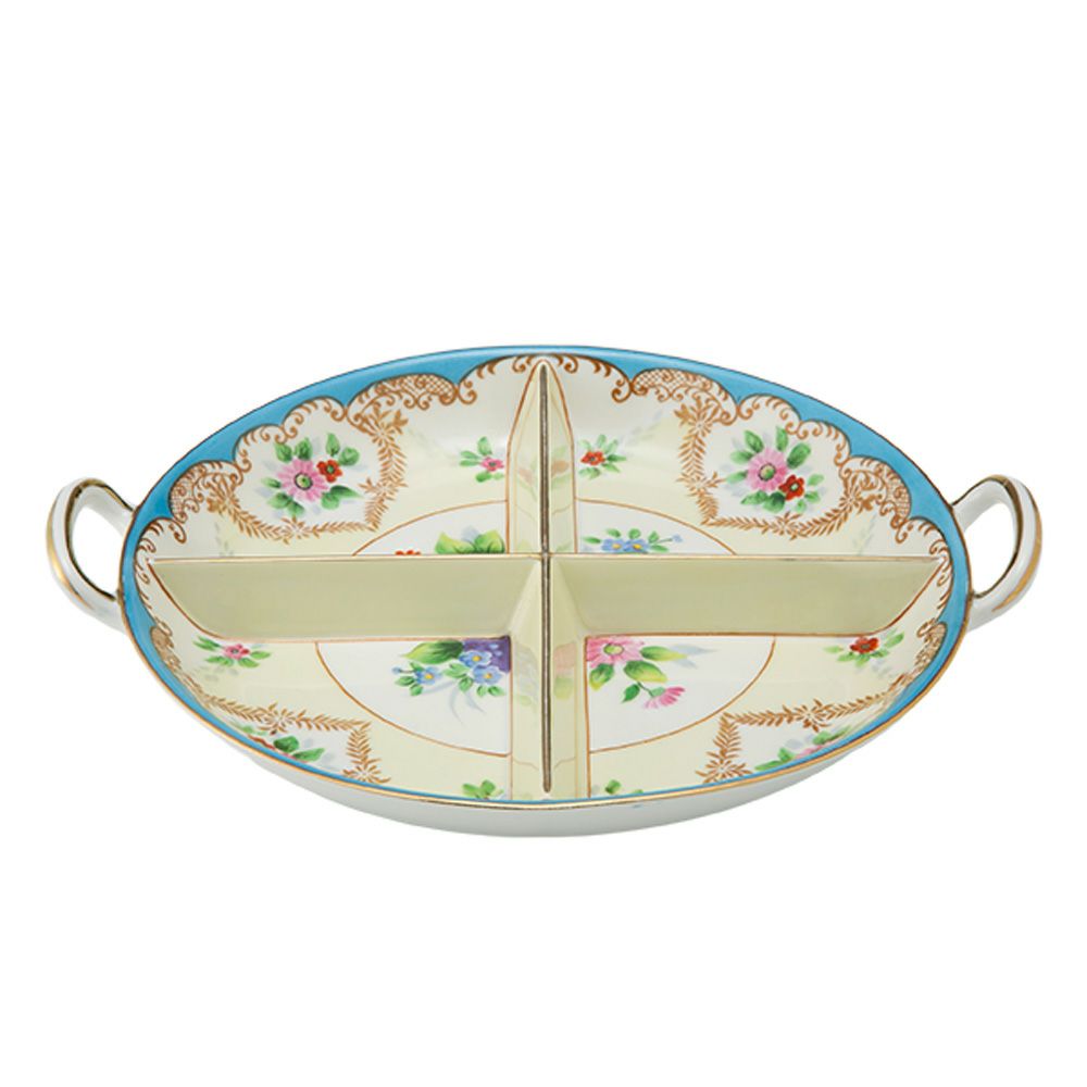 1点限り】オールドノリタケ 金彩水色帯 花模様 ボウル 両手付 4つ