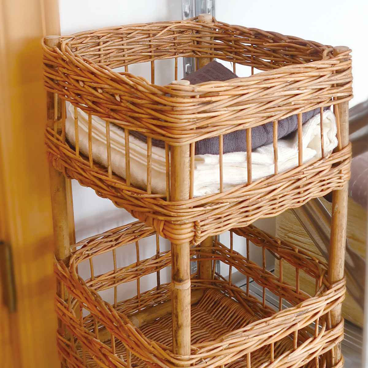 AROROG 2段バスケット ランドリーバスケット 高さ62cm ラタン