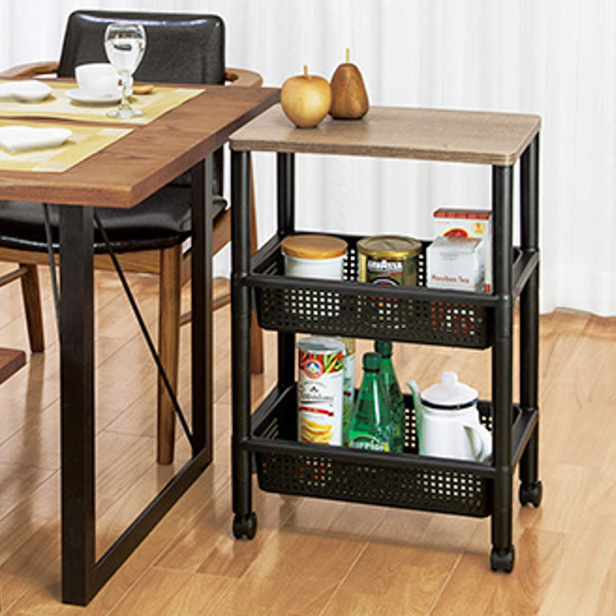 キッチンワゴン ウッドスタイルワゴン （ 日本製 天板付き キャスター