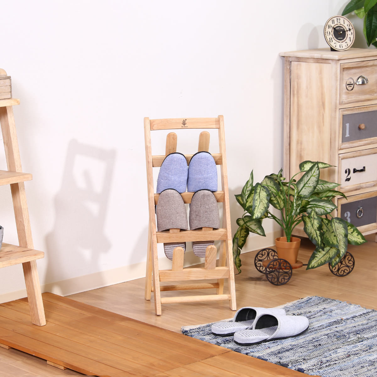 スリッパラック 4足分 ボヌール 木製 （ スリッパ スリッパスタンド