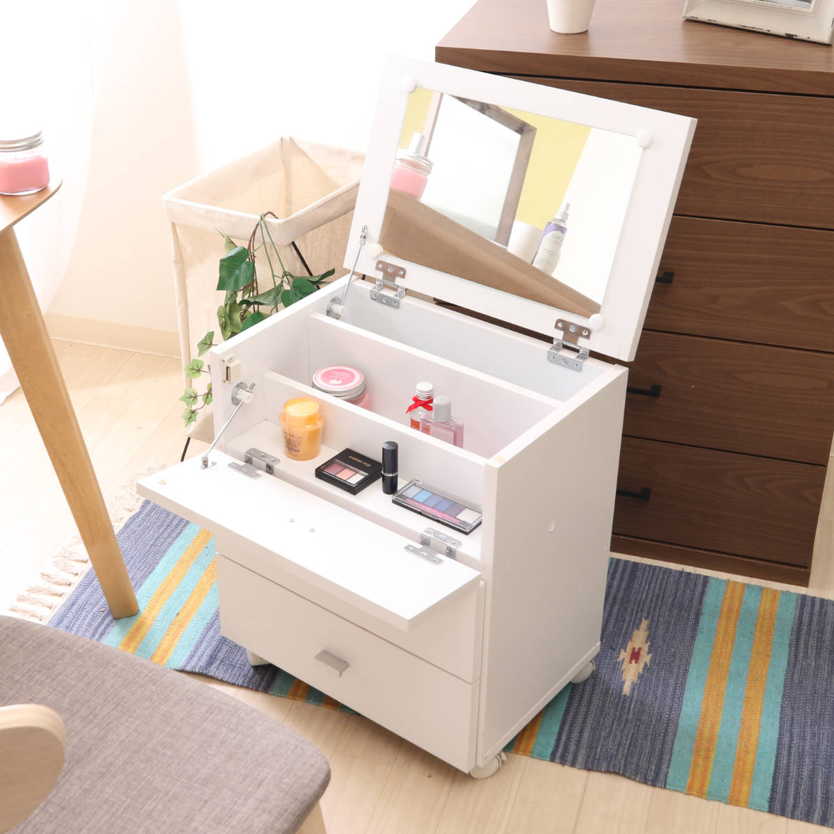 ドレッサー 幅45cm コスメボックス 完成品 コスメ 化粧品 収納 ミラー