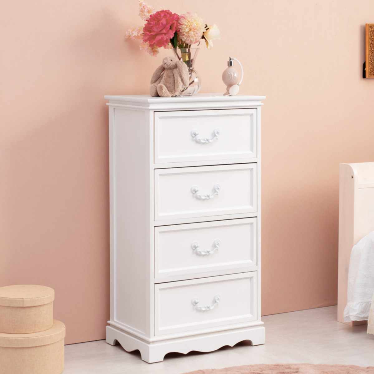 チェスト 4段 木製 カントリー調 シャビーウッド 幅60cm （ 姫系 白