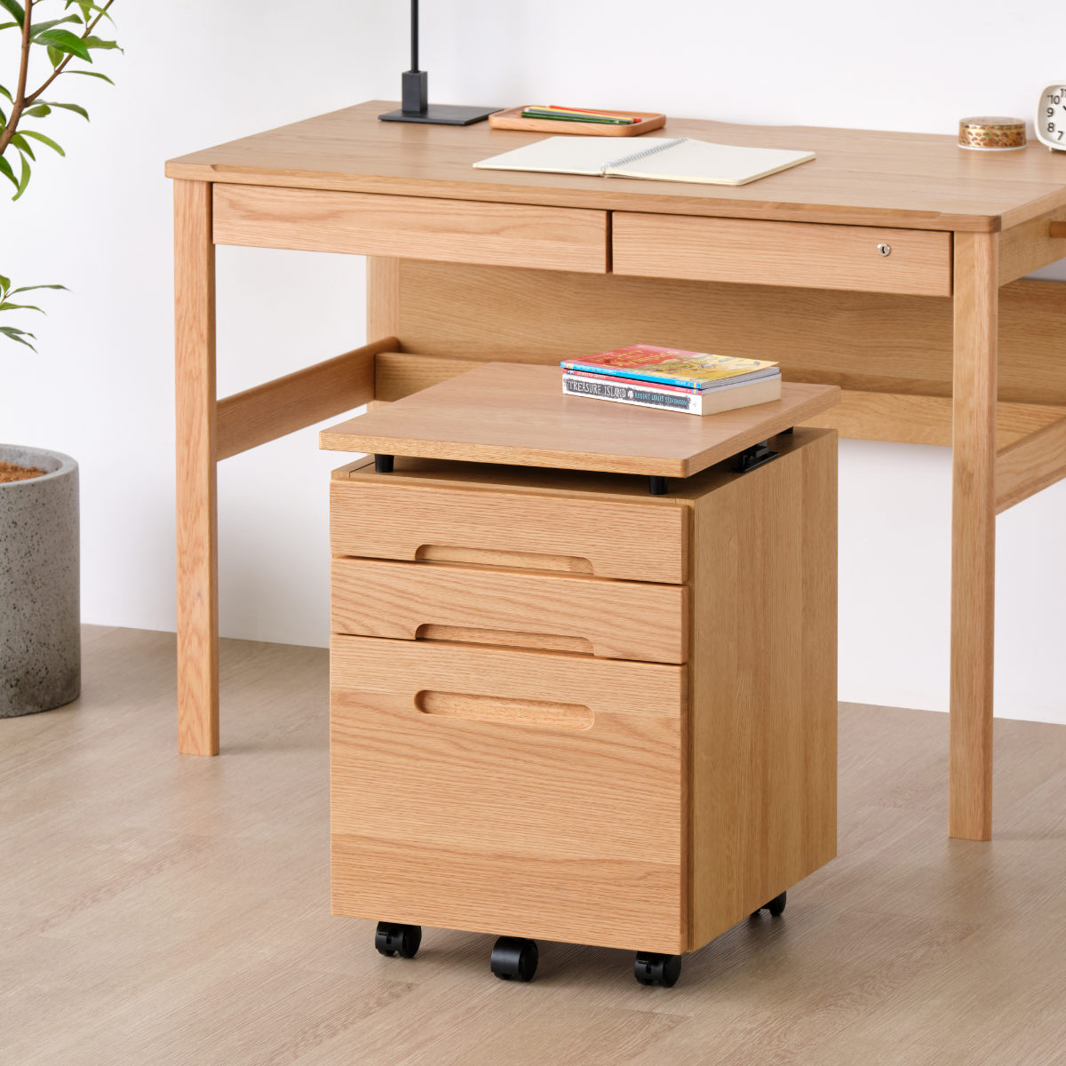 デスクワゴン 幅41cm 昇降式 シンプル 木製 （ サイドワゴン 学習机