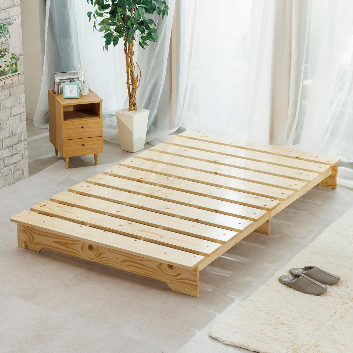 ベッド セミダブル ステージタイプ 天然木 並べて使える 耐荷重200kg