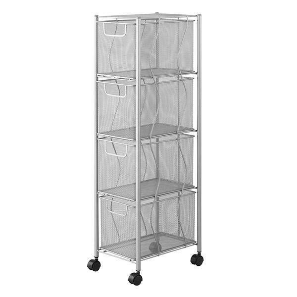 dショッピング |ワゴン 4段 引き出し スリム シルバー メッシュ ラック