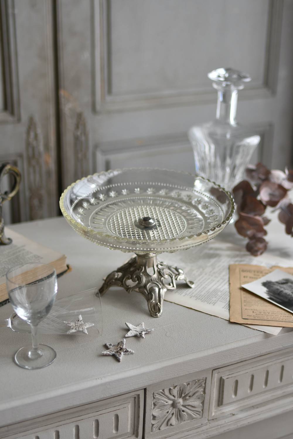 フランスアンティーク雑貨 ガラスコンポート.14 テーブルディスプレイ