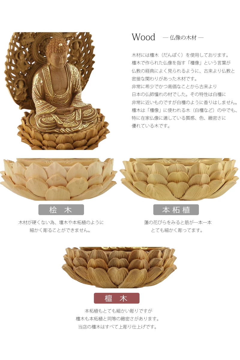 檀木仏像 八角台座 座釈迦 眼入り 飛天光背【曹洞宗・臨済宗・禅宗