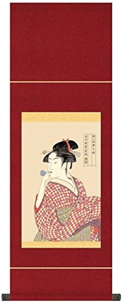 Amazon.co.jp: 掛軸 浮世絵 美人画 ビードロを吹く娘 喜多川歌麿 [小