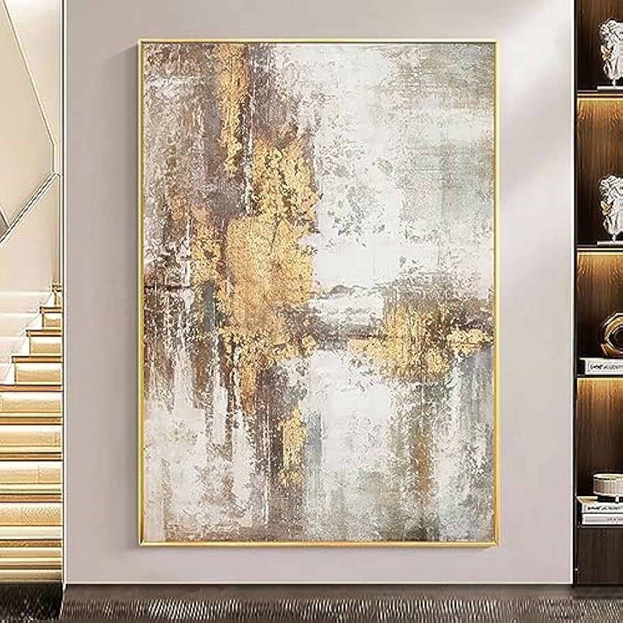 Amazon.co.jp: キャンバス絵画 大ベージュゴールドグレー抽象絵画