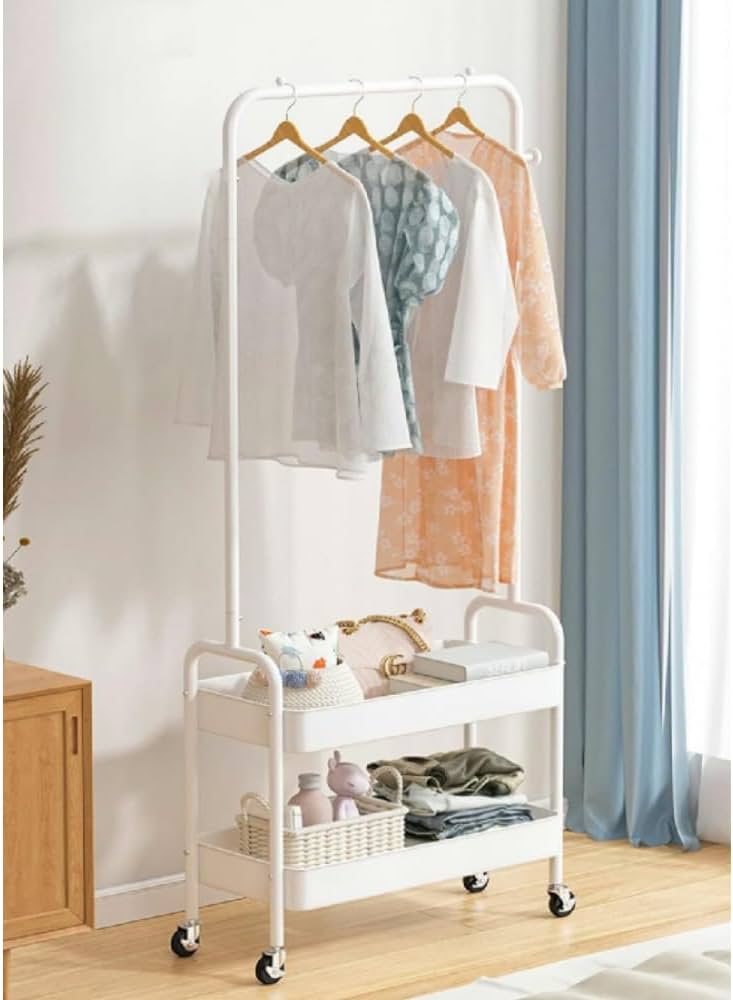 Amazon｜ハンガーラック スリム コートハンガー 2段棚付き 二重棚