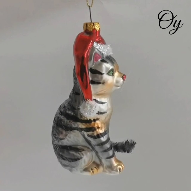 Amazon.com: Tabby Cat with Santa Hat Glass Christmas Ornament