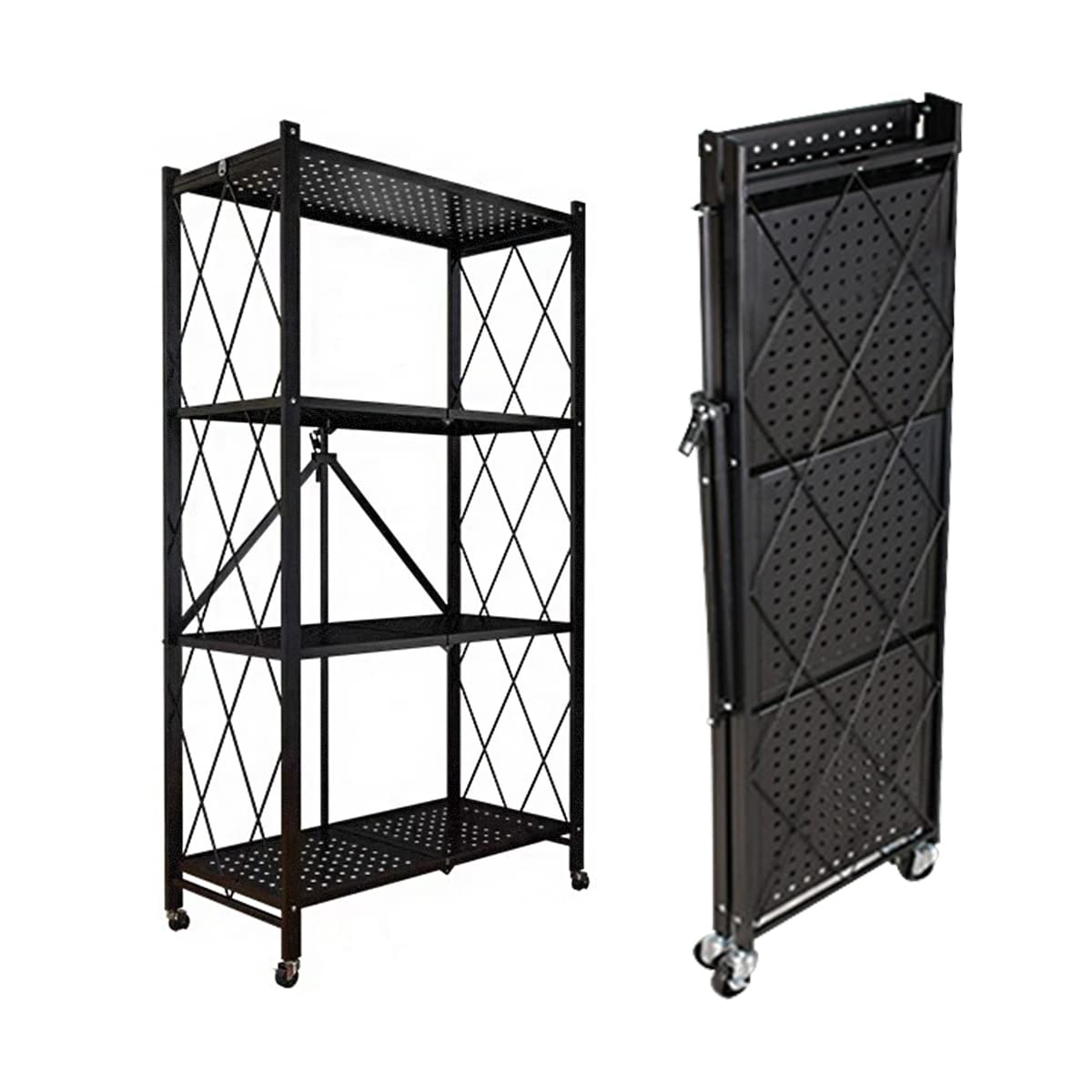 Amazon｜RAKU 折り畳みラック 折り畳み棚 収納棚 移動便利 ストッパー