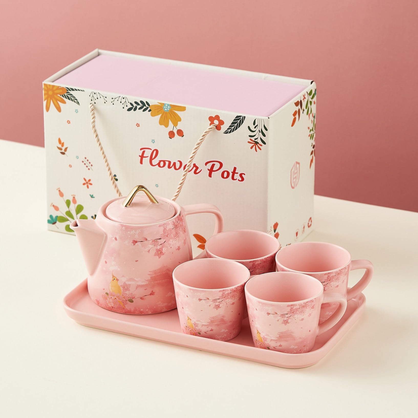 Amazon｜ティーポット 花柄 可愛い ティーカップ セット 急須 陶器