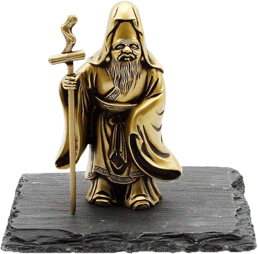 Amazon.co.jp: 古美金調 福禄寿 像(金属製) 石板台座 付 金運 上昇願い