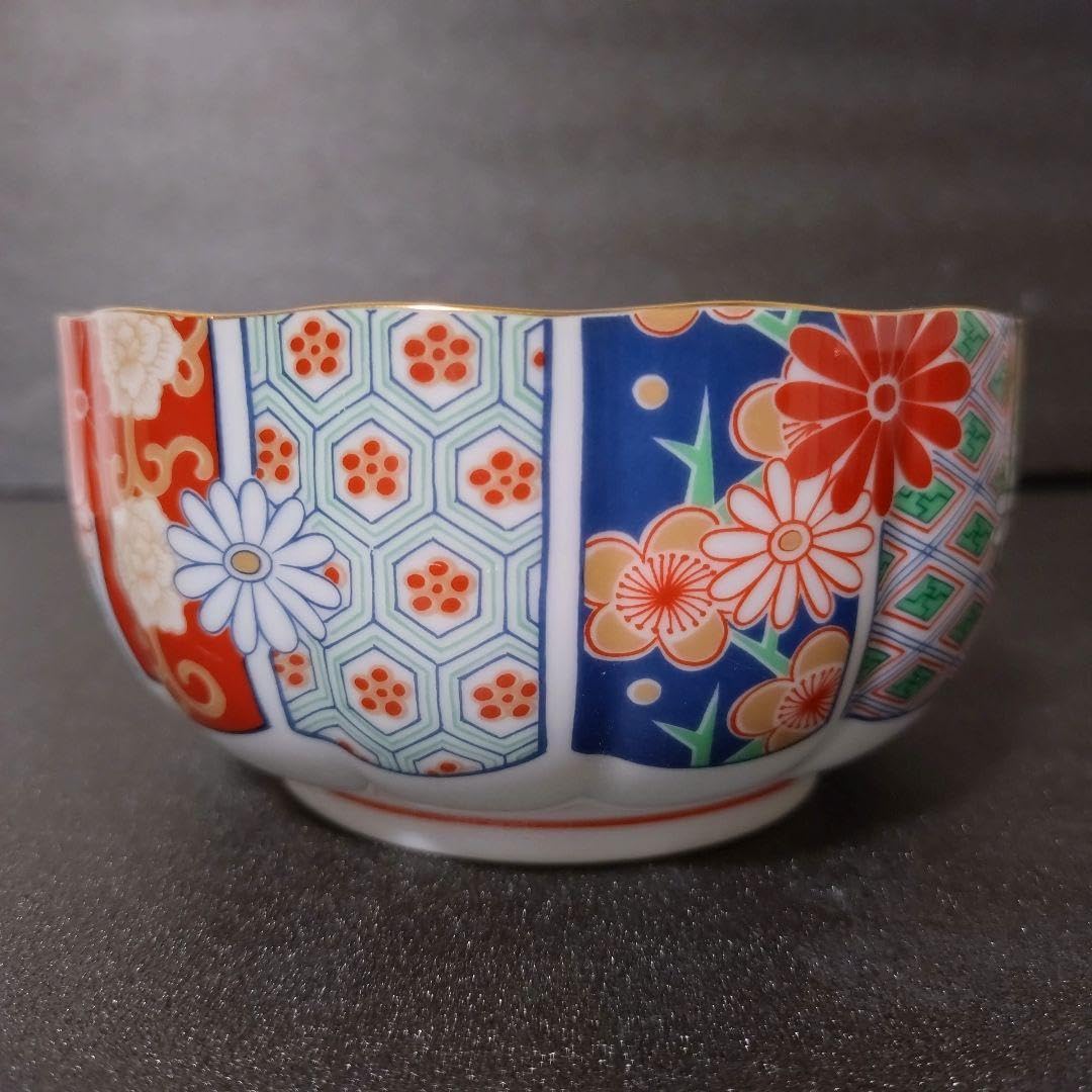 Amazon.co.jp: 有田焼 陶扇 中鉢5点セット 5枚 菊割皿 錦絵 赤絵 金彩