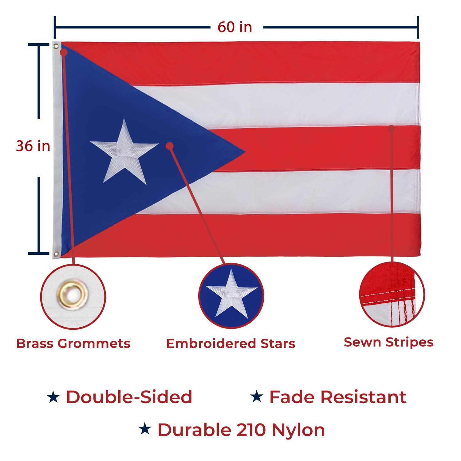 Amazon.co.jp: 210 ナイロン プエルトリコ国旗 3x5フィート - 刺繍され