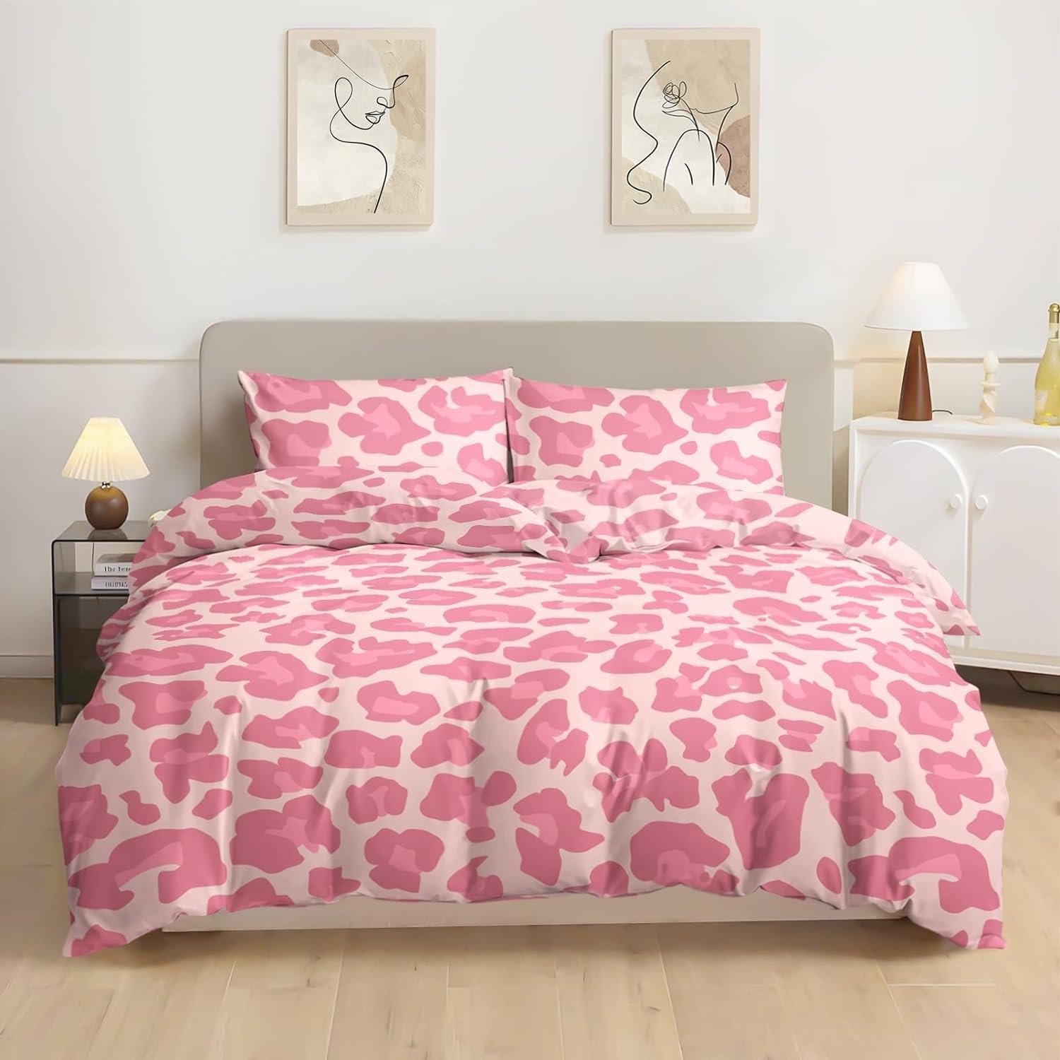 Amazon｜ピンク 掛け布団カバー ヒョウ柄 布団カバー 3点セット