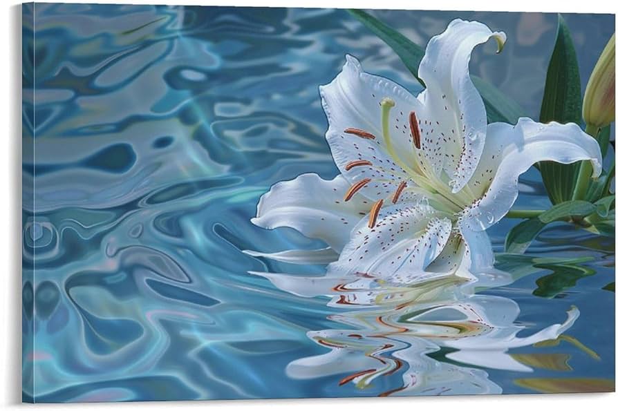 Amazon.co.jp: 絵画 青い水の中のユリの花インテリア 絵画 魅力的な花