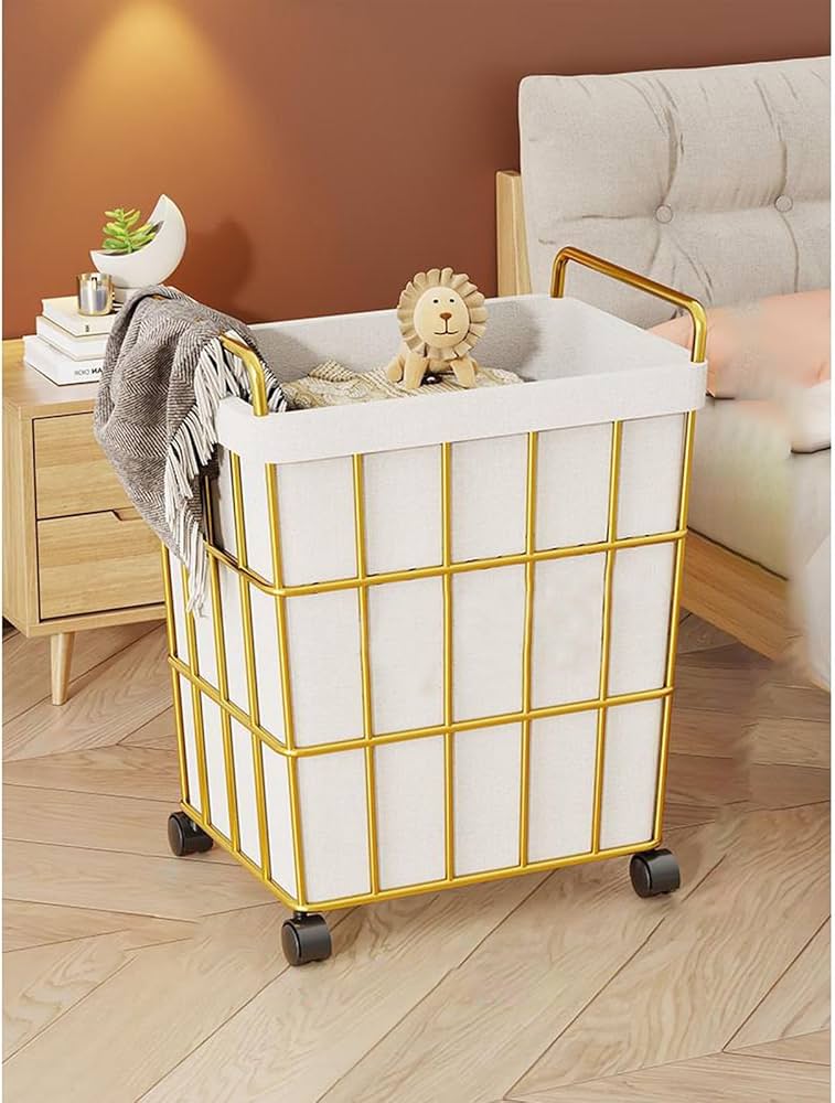 Amazon｜Qarrazwyi ゴールド キャスター付き ランドリー バスケット