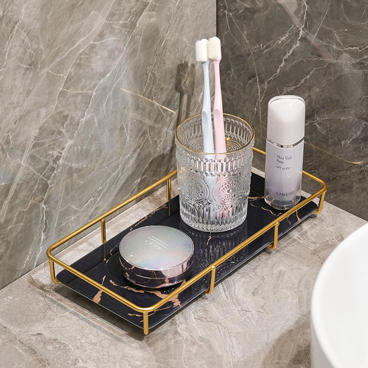 Amazon.co.jp: [Queen-b] 大理石 トレイ 洗面台 収納 おしゃれ 見せる