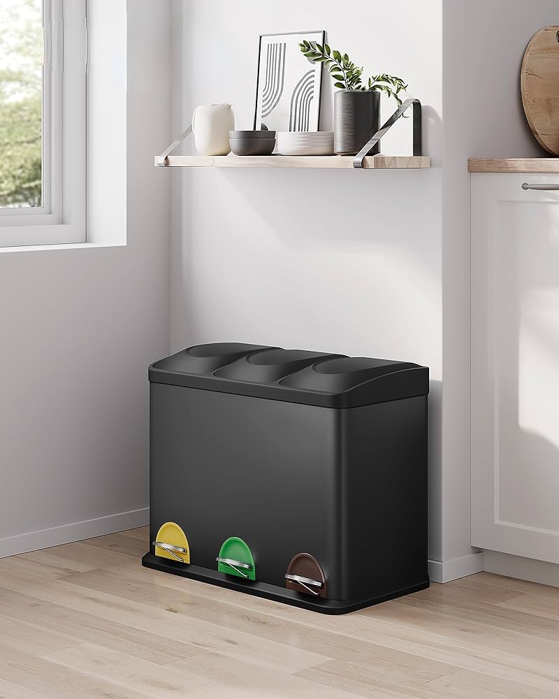 Amazon｜ゴミ箱 3分別 横型 ペダル式キッチンごみ箱 3x15L