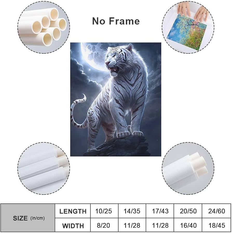 Amazon.co.jp: 絵画 岩の上に立つホワイトタイガーインテリア 絵画