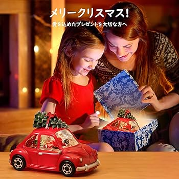 Amazon.co.jp: Lewondr スノードーム クリスマスオルゴール 車の形 LED