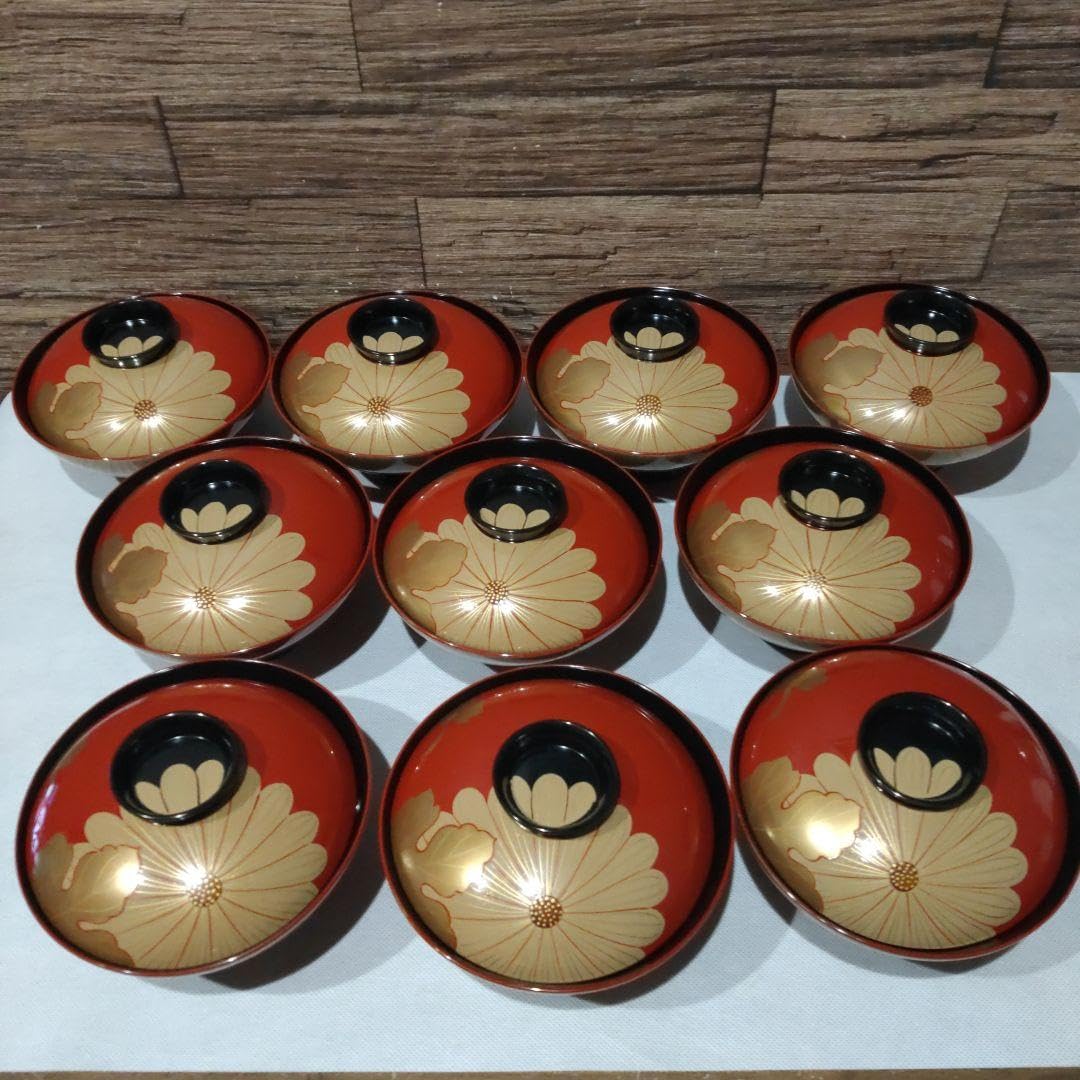 Amazon.co.jp: 高級美術漆器 輪島塗 赤漆輪島蒔絵菊漆椀 吸物椀 十客