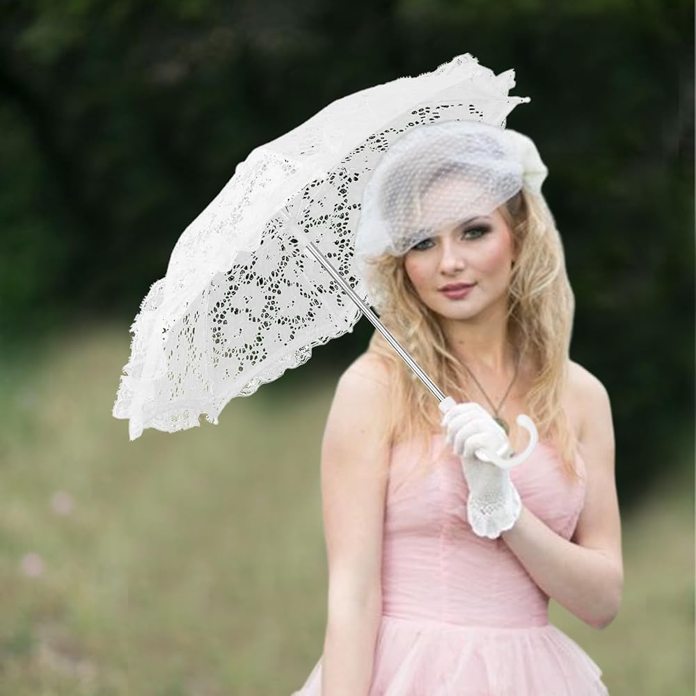 Amazon | 白いレースの傘、 白いレースの日傘 | ティーパーティー用の