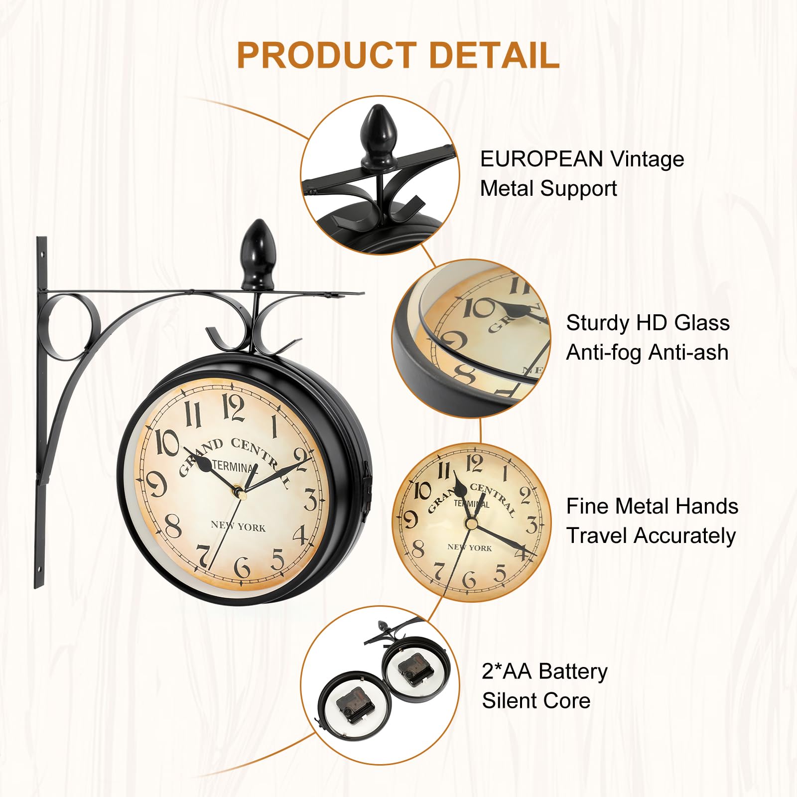 Amazon.co.jp: WICHEMI 両面壁掛け時計 壁掛け 4.7インチ/12cm レトロ