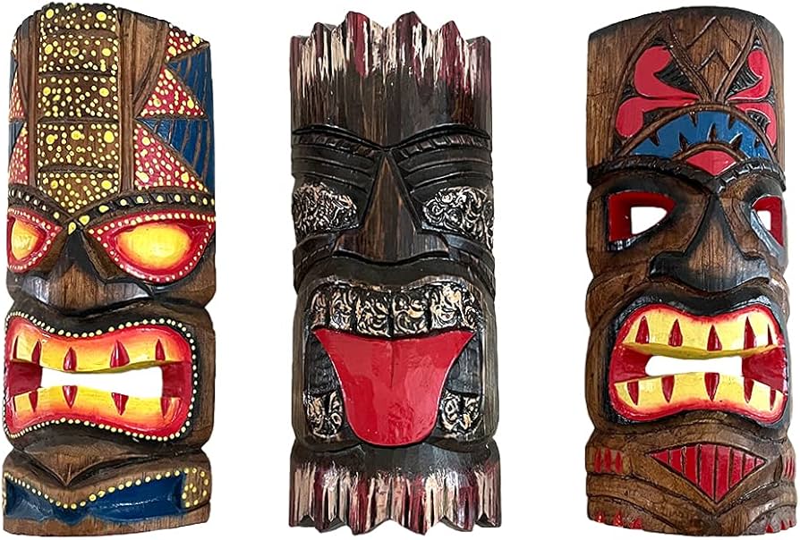 Amazon.com: OMA Set of (3) Tiki Masks Wooden Hand Crafted Tropical