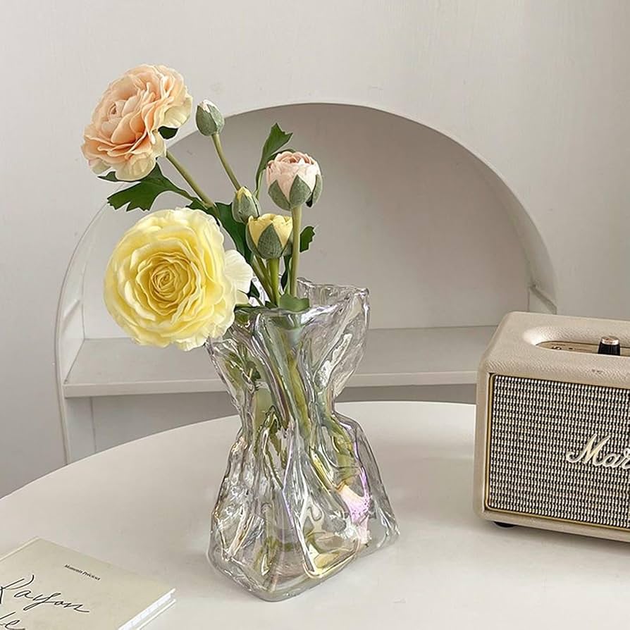 Amazon.co.jp: 花瓶 ガラス フラワーベース 不規則 透明ガラス