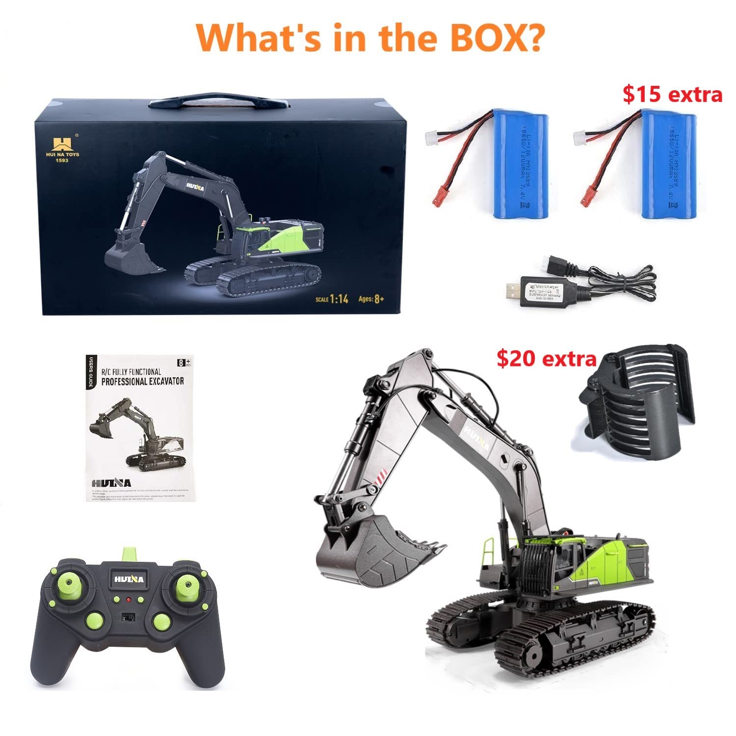 Amazon.com: RC Excavator for Adults Huina 1593 Fully Functional 1