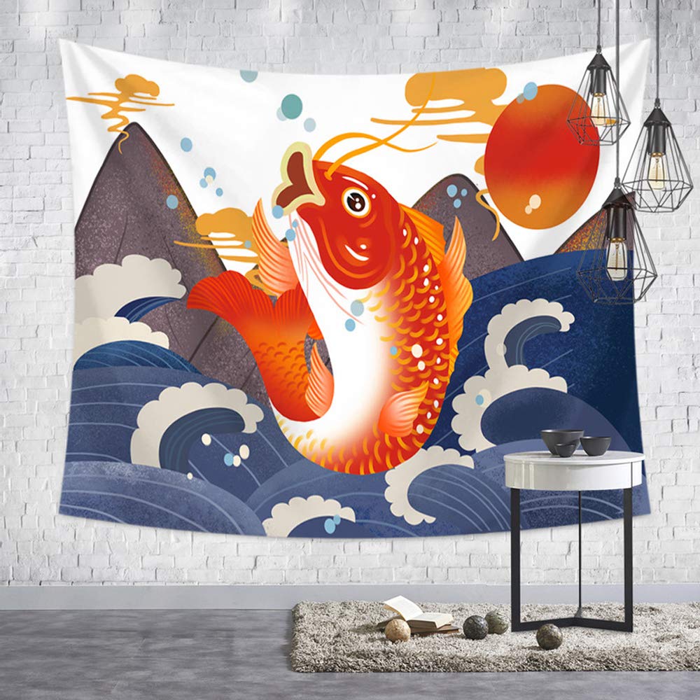 Amazon.co.jp: 和風タペストリー 鯉魚と赤い日 和柄の壁掛け 浮世絵