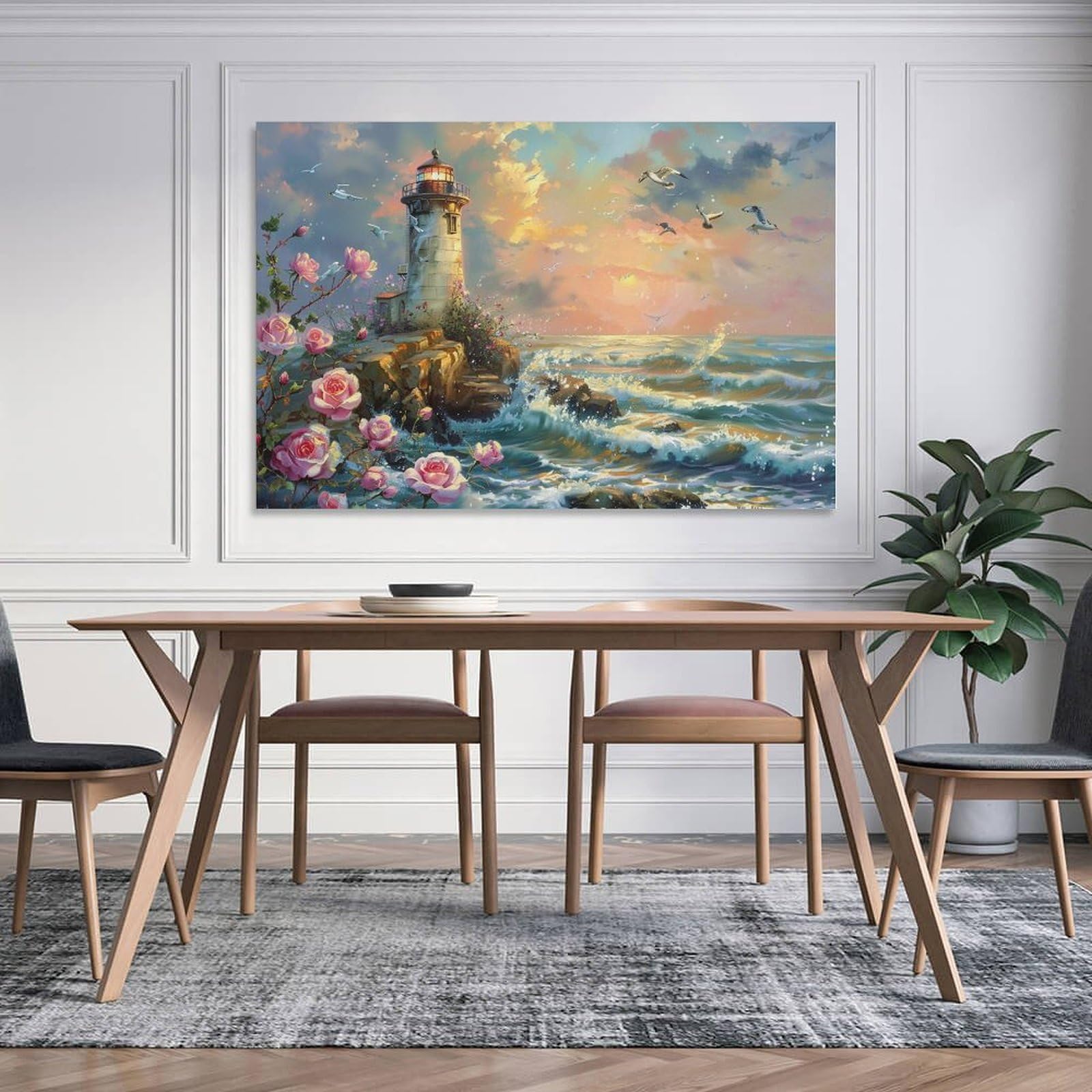 Amazon.co.jp: 絵画 灯台の海の眺めインテリア 絵画 油絵イラスト