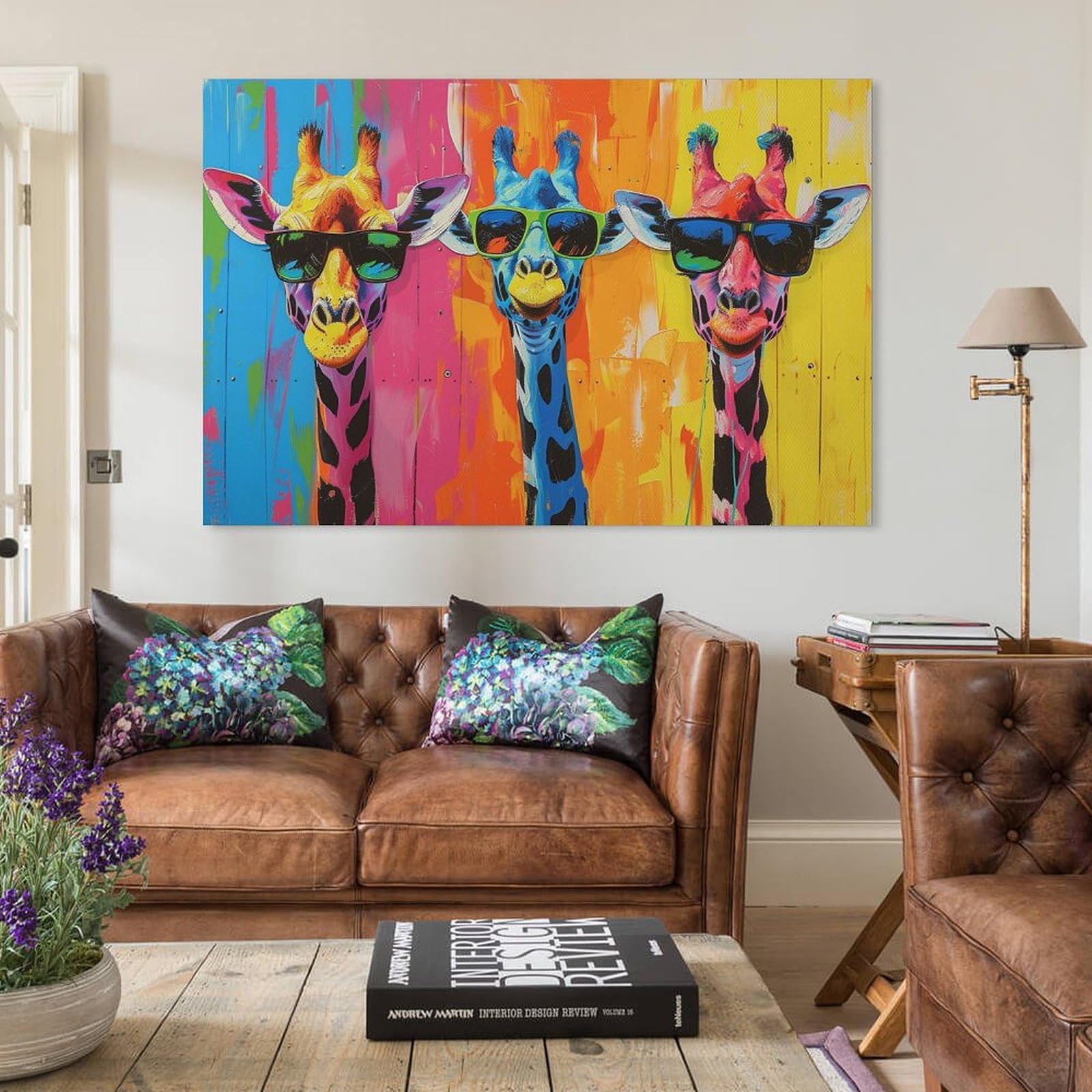 Amazon.co.jp: 絵画 サングラスをかけた3頭のキリン アートパネル