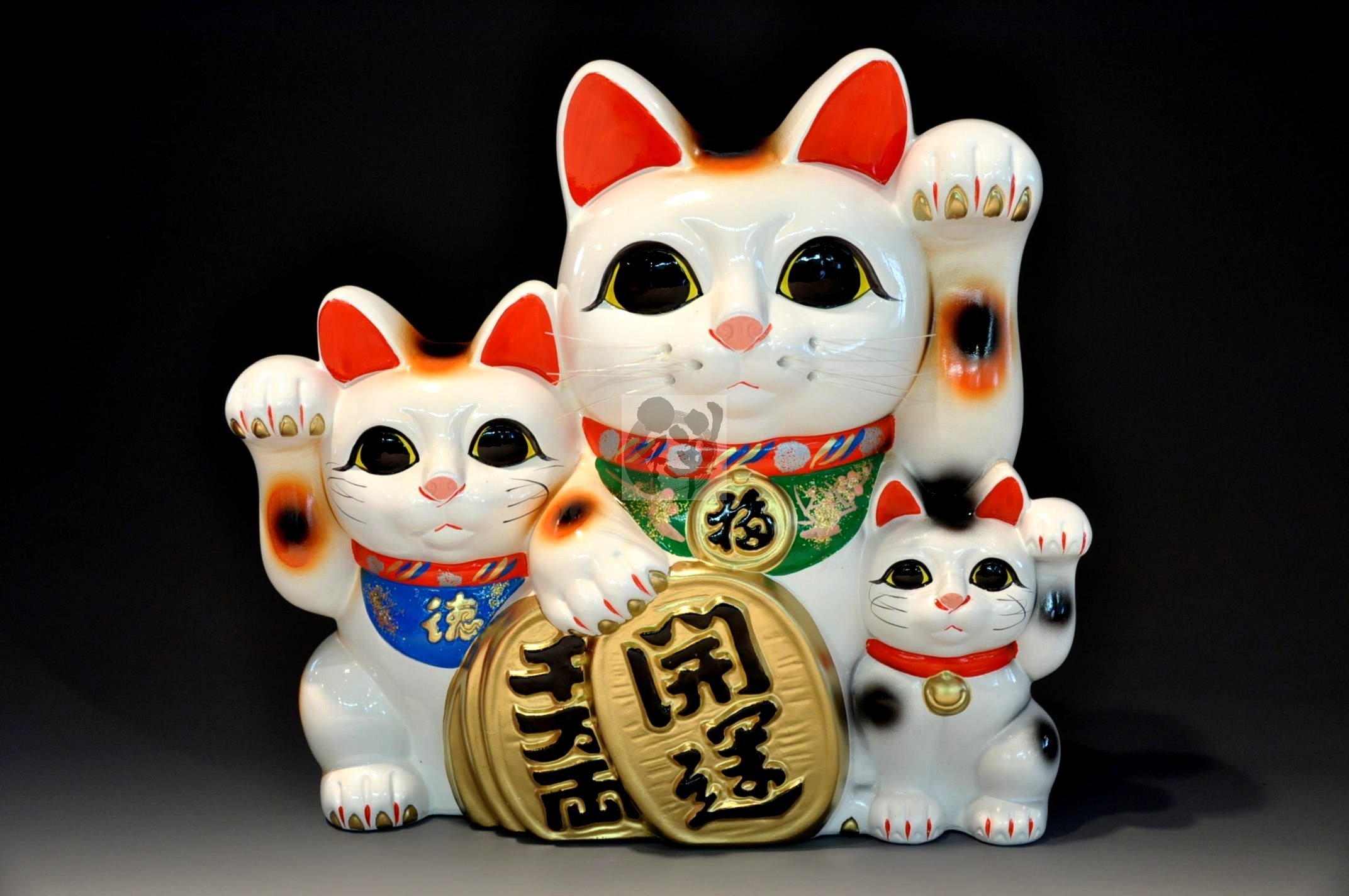 Amazon.co.jp: 常滑焼 招き猫 三匹猫 10号 [2805] 360/205/330