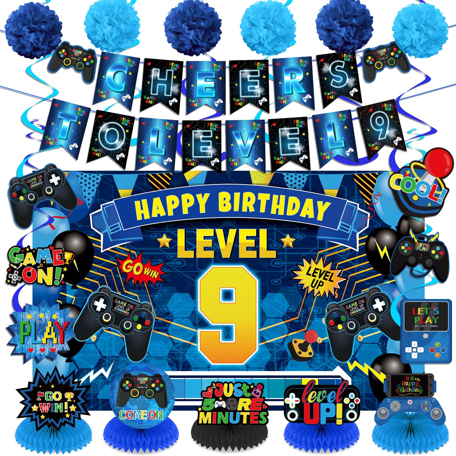 Amazon.com: Video Game 9th Birthday Party Decorations Boy Blue