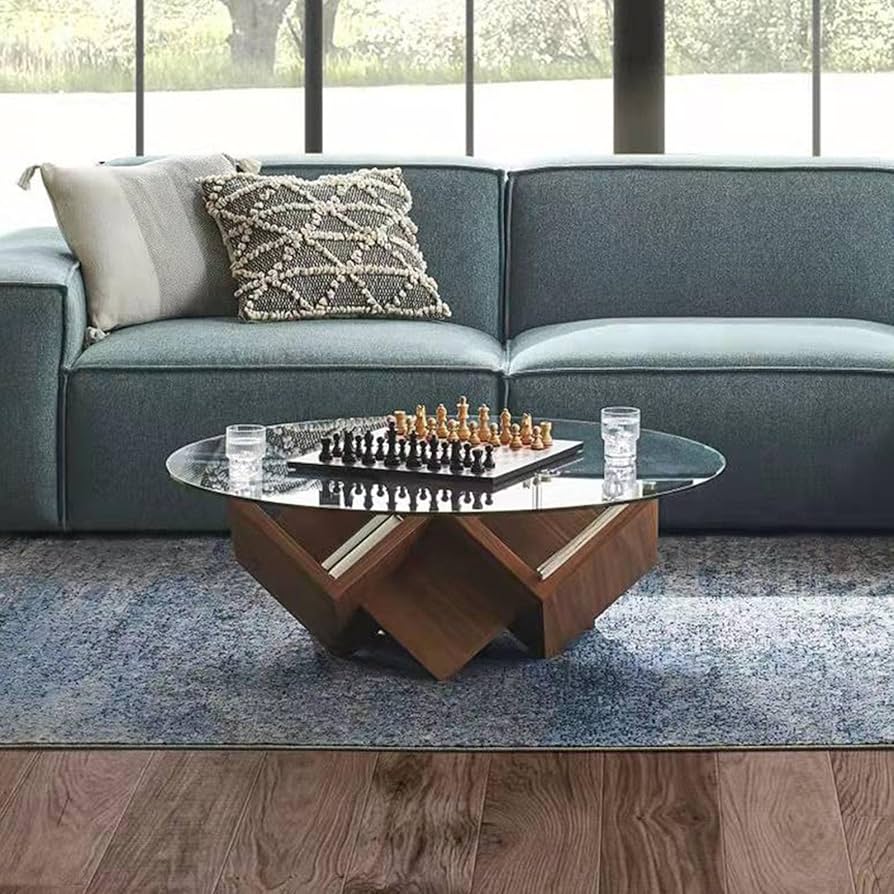 Amazon｜ラウンドガラスコーヒーテーブル、ミッドセンチュリーモダン