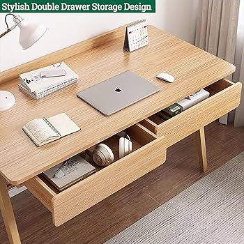 Amazon | Topjia モダンナチュラルウッドデスク 木製 ホームオフィス