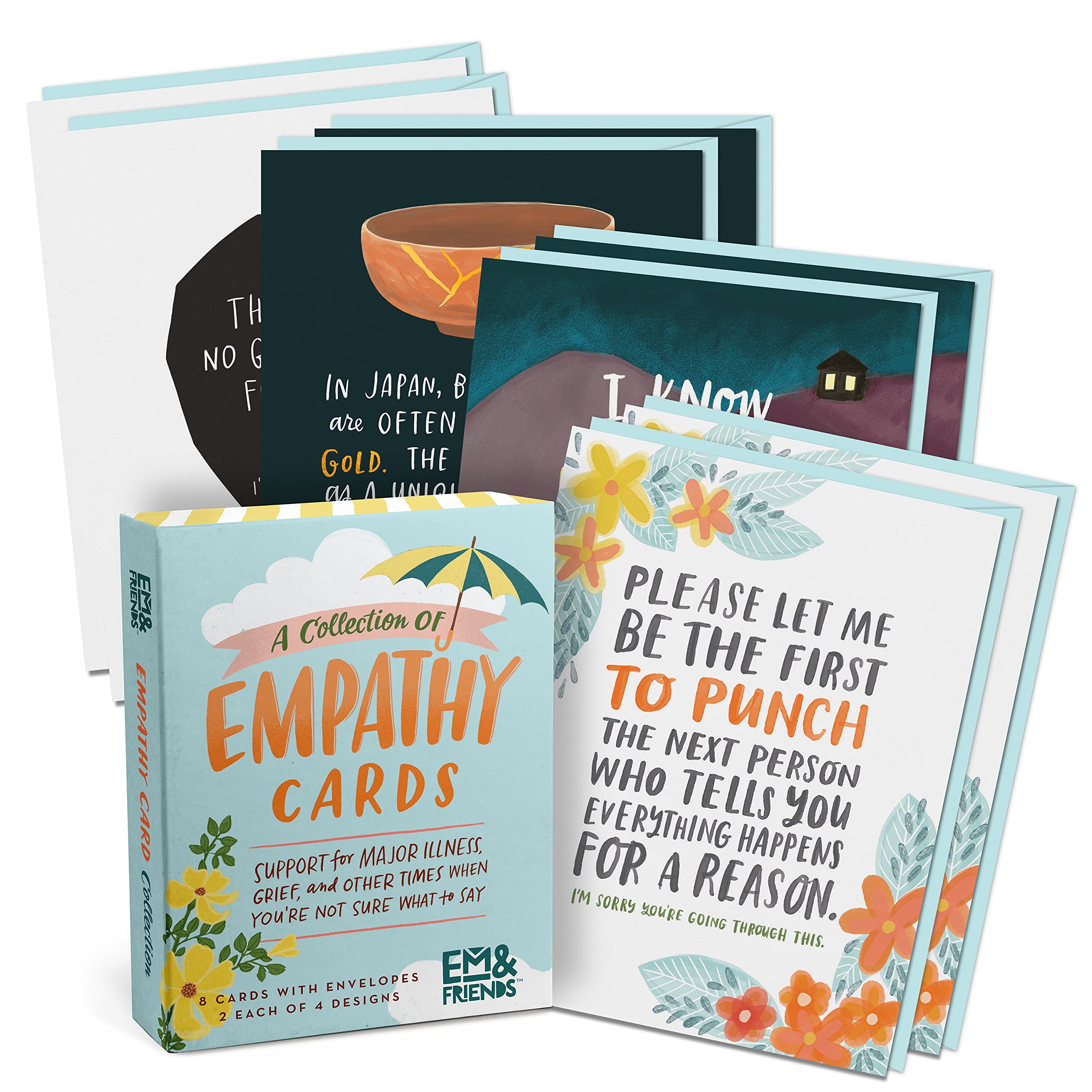Em & Friends Empathy Cards, Box of 8 Assorted Cards, 4.25 x 5.5