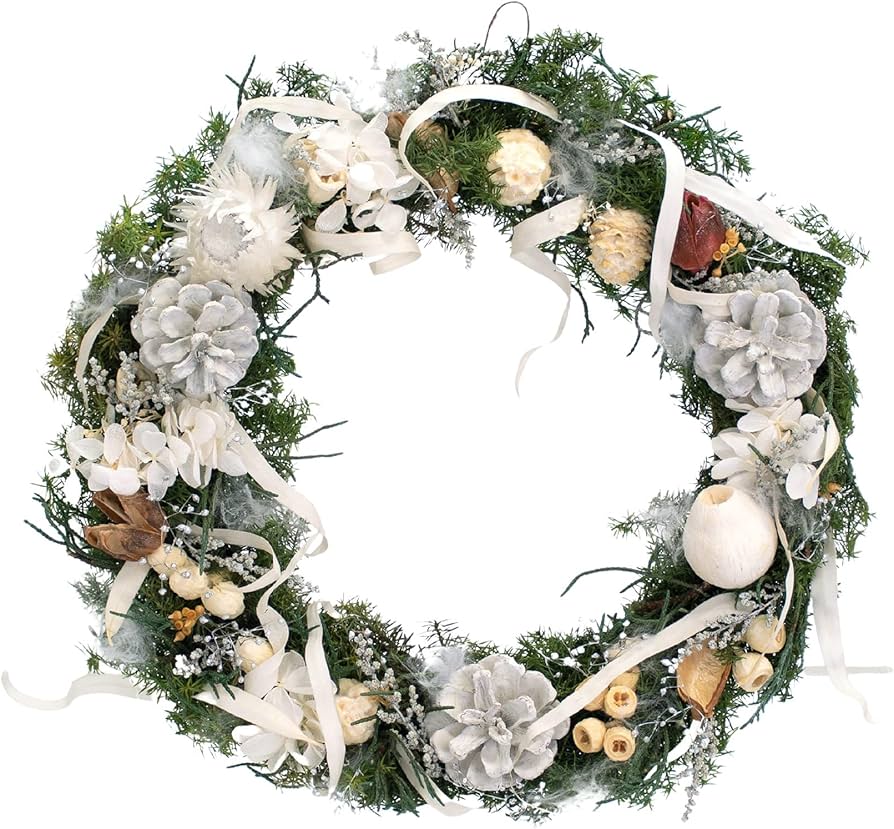 Amazon｜クリスマスリース 玄関 グリーン プリザーブドフラワー 29cm